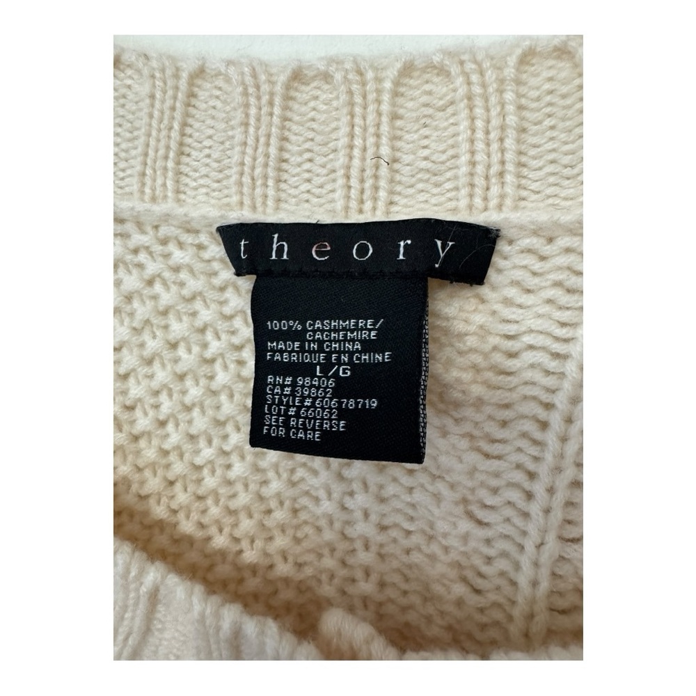 THEORY | 100% Cashmere Aran Cable Knit Cardigan Sweater in Cream, Size Large - Picture 6 of 8